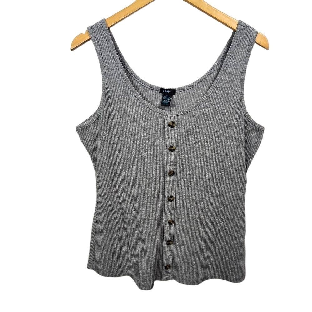 Rue+ Gray Ribbed Button‑Front Tank Size 2x